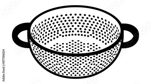 Black and white vector illustration of a colander