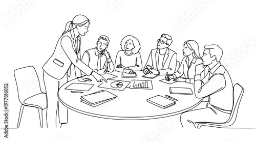 Business team engaged in a meeting with a presentation
