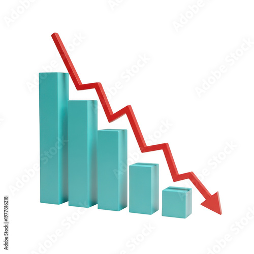 Free Download Teal bar chart with red arrow pointing down indicating financial loss downward decrease business - GFXLoad
