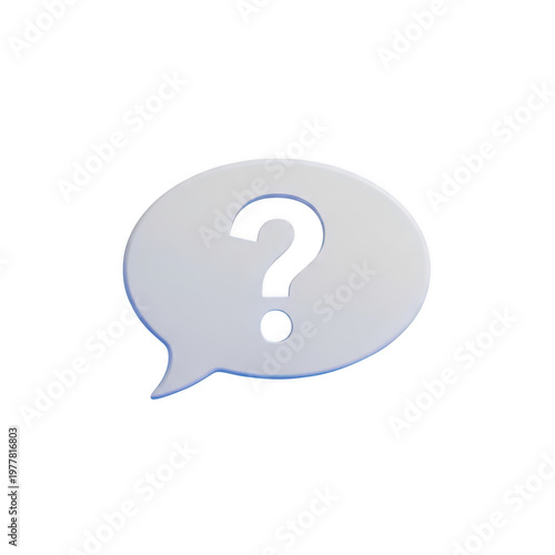 3D icon of a question mark in a speech bubble with question communication information confusion