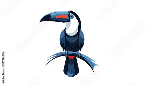 Andean Cloud Forest Toucan Wildlife Vector Art with Plate-billed Toucan in Side View Isolated