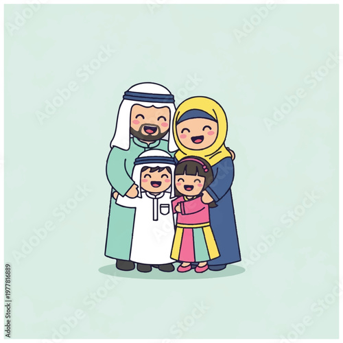 Arabian Family Wearing Traditional Clothing.