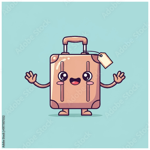 Cartoon luggage with happy face.