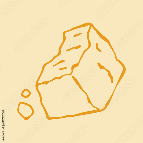 Vector illustration of a rough broken piece of hard aged cheese like parmesan or grana padano. Unique doodle graphic of a premium dairy product for gourmet cooking or restaurant menu