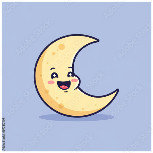 Smiling Cartoon Moon Character Face Closeup.