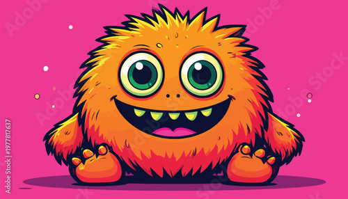 Adorable Orange Furry Monster with Big Eyes and a Wide Smile.