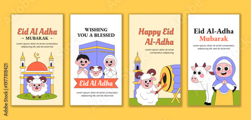 Flat Cartoon Hand Drawn Social Media Story Template Happy Eid Al Adha Background