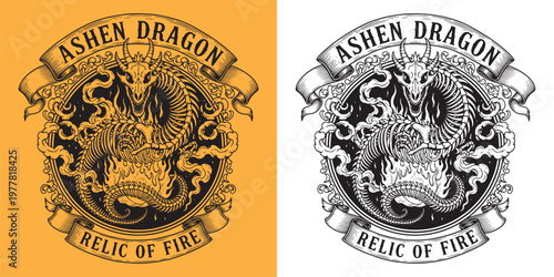 Ashen Dragon Relic of Fire Skeletal Undead Serpent Engraving