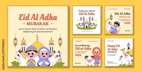 Happy Eid Al Adha Flat Cartoon Hand Drawn Social Media Post Background Illustration