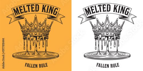 Melted King Fallen Rule Dripping Gold Crown Royalty Symbol Engraving