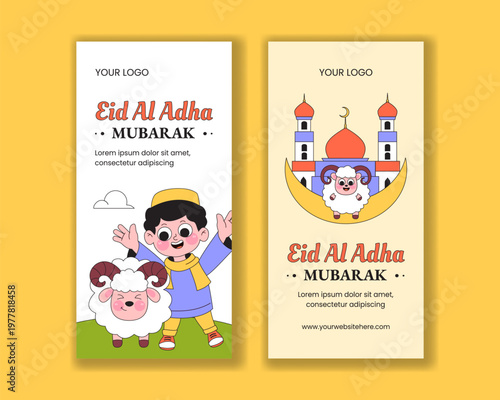 Social Media Vertical Banner Flat Cartoon Hand Drawn Happy Eid Al Adha Background