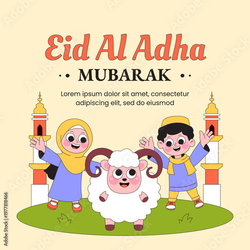 Flat Cartoon Hand Drawn Illustration Background Happy Eid Al Adha Social Media