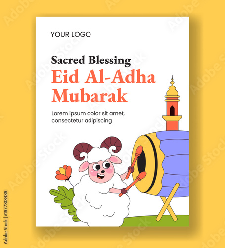 Social Media Vertical Poster Flat Cartoon Hand Drawn Happy Eid Al Adha