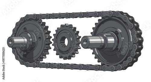 Mechanical Chain Drive System with Sprockets and Roller Chain