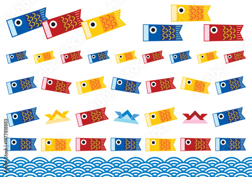 鯉のぼりの飾り罫セット こどもの日・和風フレーム・春のイベント装飾