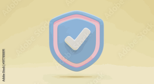 3D Shield with Check Mark Icon: Security, Approval, Success, and Protection Concept