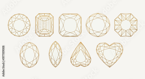Collection of Gemstone Cut Silhouettes: Diamond Shapes, Faceted Gems, Jewelry Design Elements