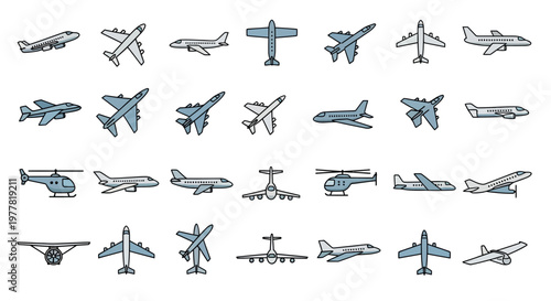 Diverse Aircraft Collection: Jets, Helicopters, Airplanes - Aviation Icons