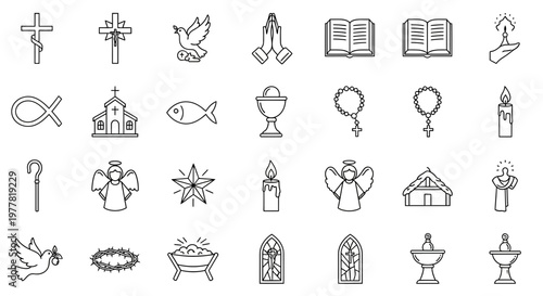 Christianity Icons Set: Religious Symbols, Faith, and Spirituality