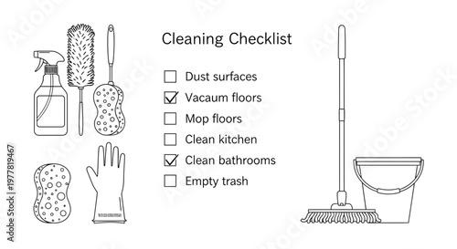Cleaning Checklist with Supplies and Tools for Housekeeping