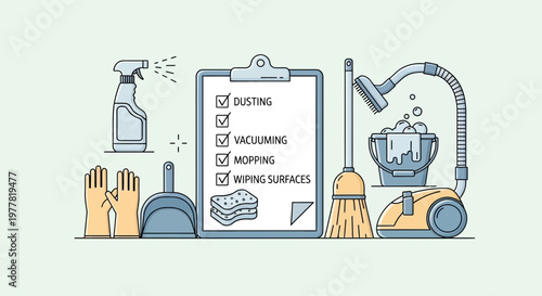 Cleaning Checklist with Supplies: Dusting, Vacuuming, Mopping, Wiping Surfaces