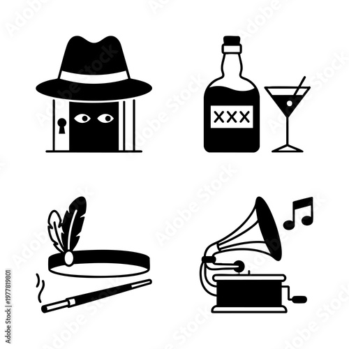 Prohibition Era Speakeasy Icon Set