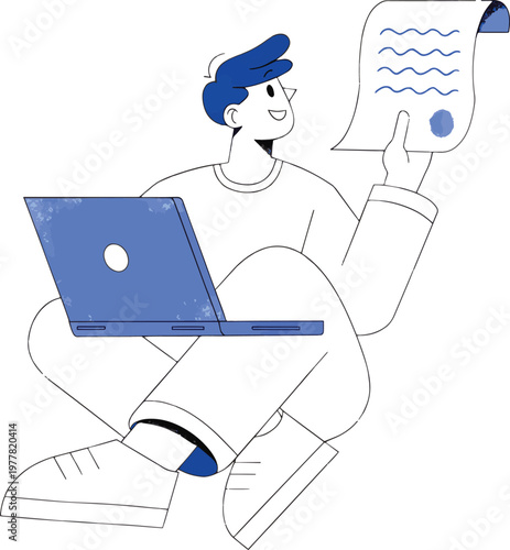 Man with laptop and document person computer