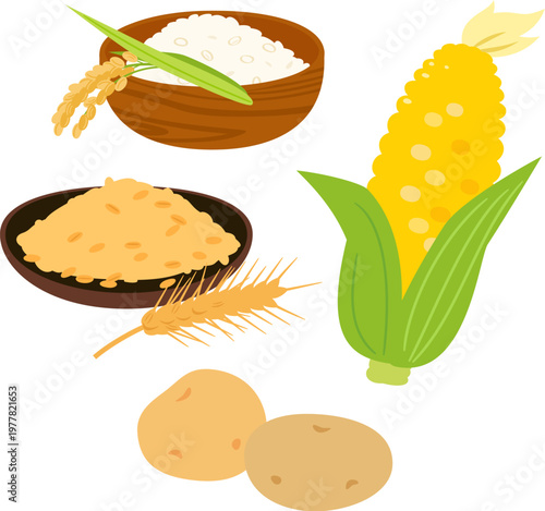 米と小麦とトウモロコシとジャガイモ