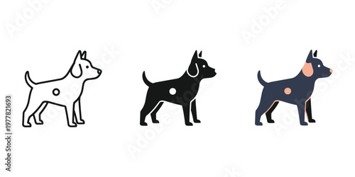 Three dog breeds in different colors vector illustration