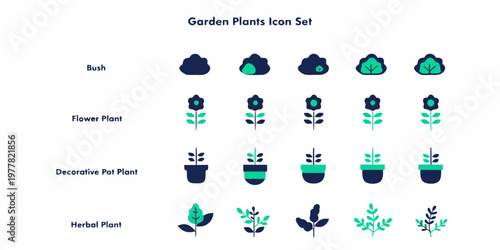 Garden plants icon set collection featuring bush flower pot herbal plant vector icons in flat design style collection botanical illustration horticulture agriculture gardening