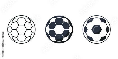 Three soccer balls in different designs, vector illustration