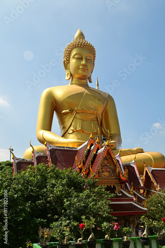 The Phra Phutthathamakaya Thepmongkol at Wat Pak Nam is a Buddha statue in the meditation posture and standing 69 meters tall. It is the tallest Buddha statue in Bangkok. located at Bangkok ,Thailand.
