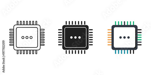 Three cpu microchip processors vector illustration