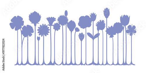 Decorative floral banner with extended stems and abstract blooms in a contemporary Bauhaus look.