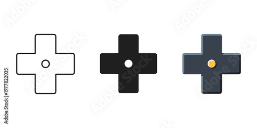 Plus sign icons in different styles, vector illustration