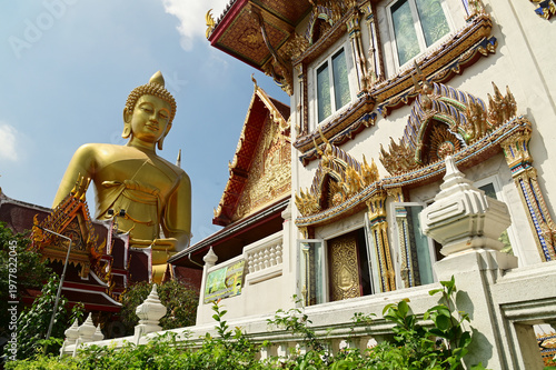 The Phra Phutthathamakaya Thepmongkol at Wat Pak Nam is a Buddha statue in the meditation posture and standing 69 meters tall. It is the tallest Buddha statue in Bangkok. located at Bangkok ,Thailand.