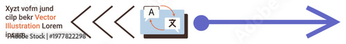 Language learning, translation services, communication tools, global connectivity, multilingual support, digital education. Arrows directing to translation icon. Language learning and translation