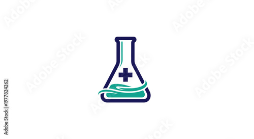 Medical Research Flask with Liquid Solution, Science and Healthcare Concept