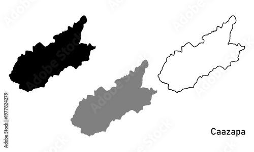 Map of Caazapa Department, a region in Paraguay. Map in black, gray, and outline