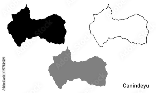 Map of Canindeyu Department, a region in Paraguay. Map in black, gray, and outline