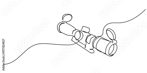 Single continuous line drawing a scope for a long range rifle. One line design vector illustration Editable stroke.