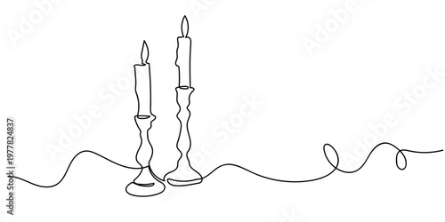Single continuous line drawing of two candlesticks. One line design vector illustration Editable stroke.
