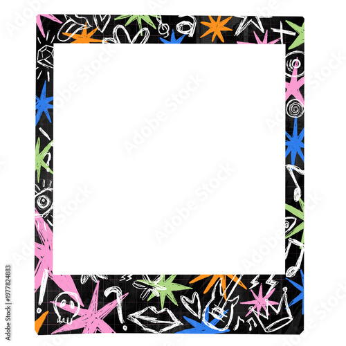 Colorful frame with pens ink scribbled punk style illustration 