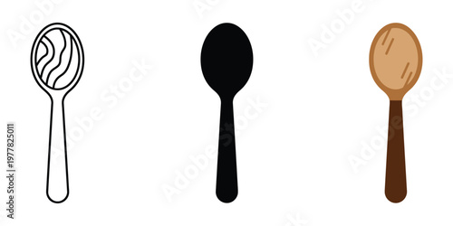 Three spoons in different styles isolated on transparent background