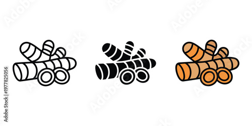 Three sets of colorful cartoon sausages isolated on transparent background