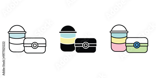 colorful lunch boxes with lids isolated on transparent background