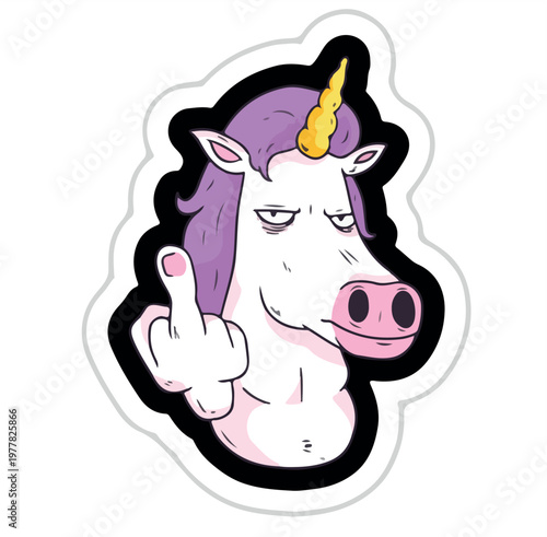 Photos PrintSassy Middle Finger Unicorn Cartoon Sticker