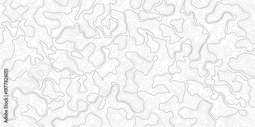 Abstract topographic map design with wavy lines and contours on white