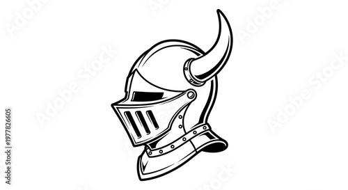 Medieval Knight Helmet Illustration - Vintage Style Armor Design