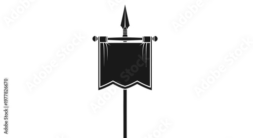 Medieval Banner with Spearhead Topper, Heraldic Flag on Pole